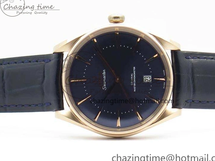 0414 Snug Seamaster Edizione Venezia RG Best Edition Blue Dial On Leather Strap A 8126